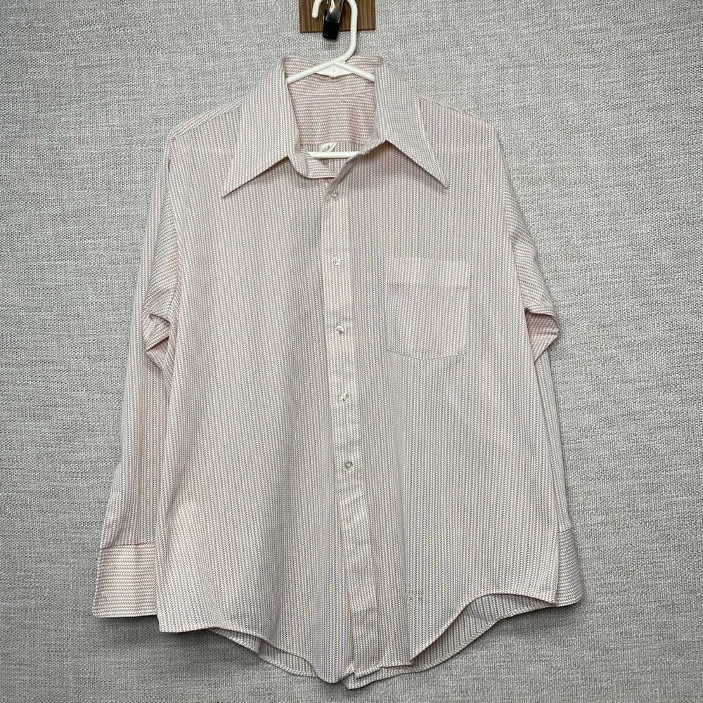 70s Shirt 16.5 33 Disco Mod MCM Woodstock Butterfly Dagger Chevron Herringbone - Picture 2 of 7